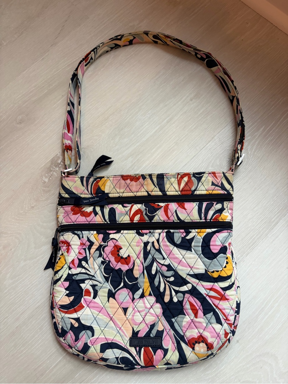 Vera Bradley Floral Paisley Quilted Crossbody in Navy, Pink & Yellow